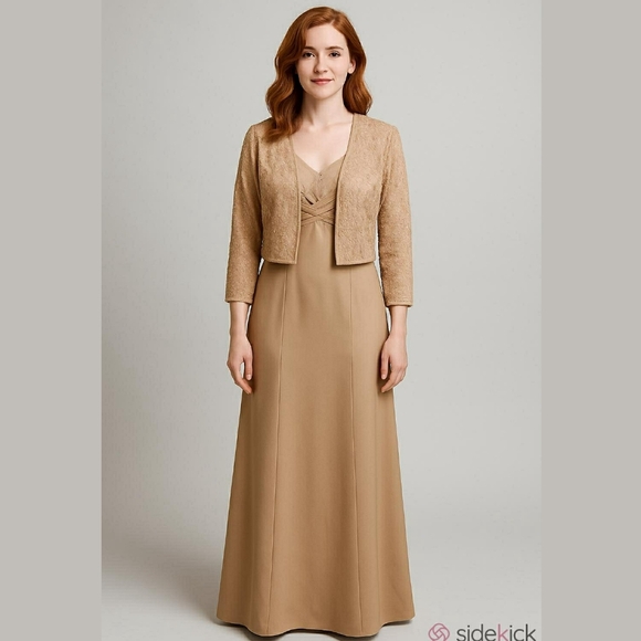 Patra Dresses & Skirts - Patra 2 Pieces Dress With Matching Lace Bolero Cream Gown Long Dress Size 8